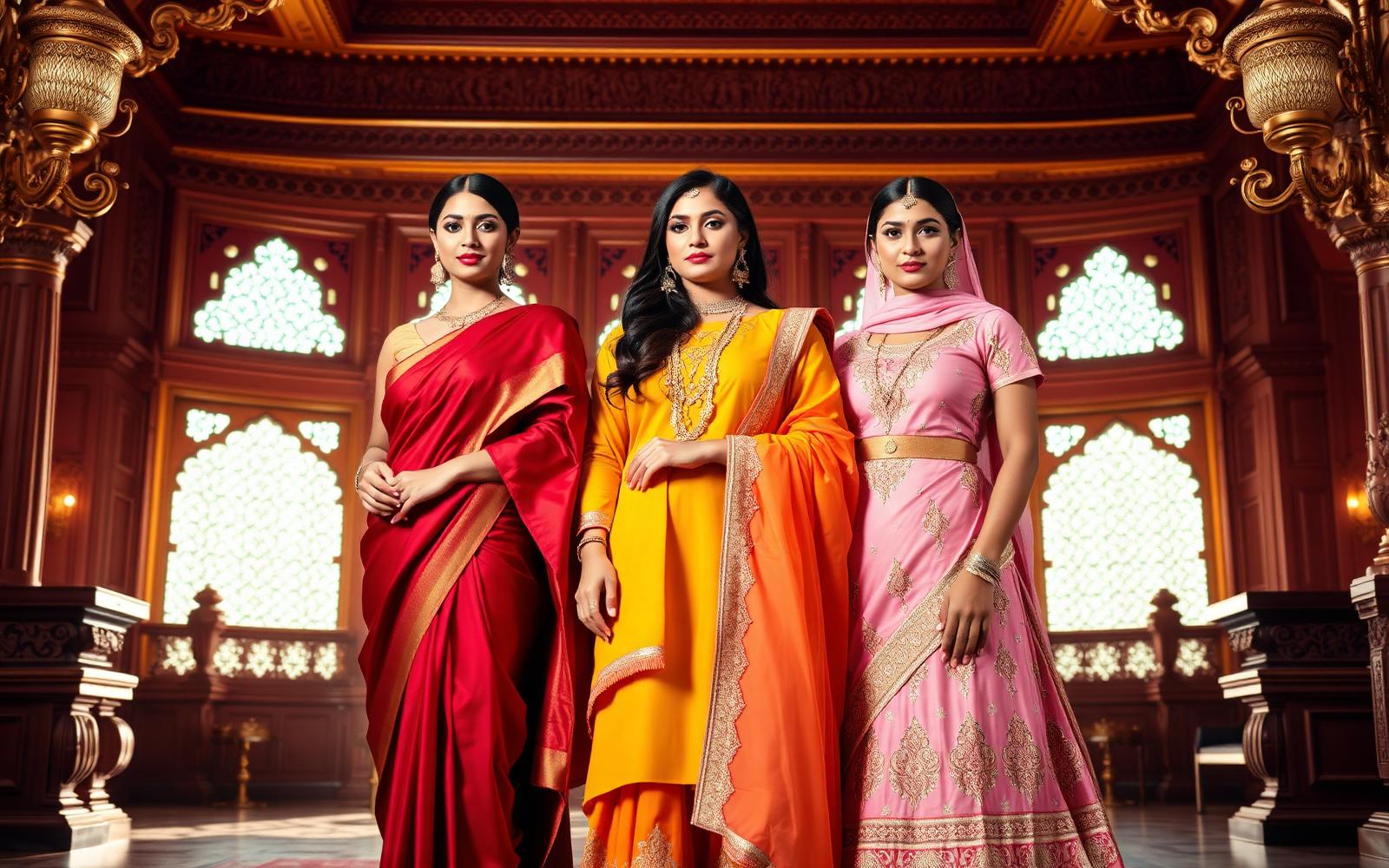 Models wearing Rangkala saree, kurti and lehenga